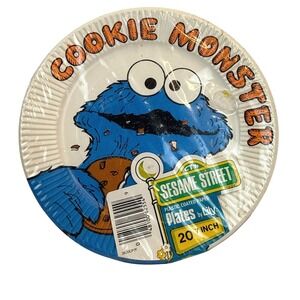 Sesame Street Paper Plates 7 Inch Blue Cookie Monster Vintage 20 Count